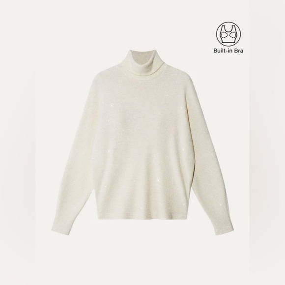 NWT OGL Shimmering Tinsel Knit Turtleneck Brami Top - Light Ivory - Picture 2 of 2